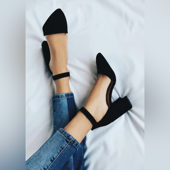 Lulus Ellarose Black Suede Ankle Strap Heels SIZE 8.5 - Picture 1 of 13